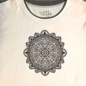 Life Gray and White Graphic Boho-Chic Mandala Long Sleeve T Shirt Womens 2X
